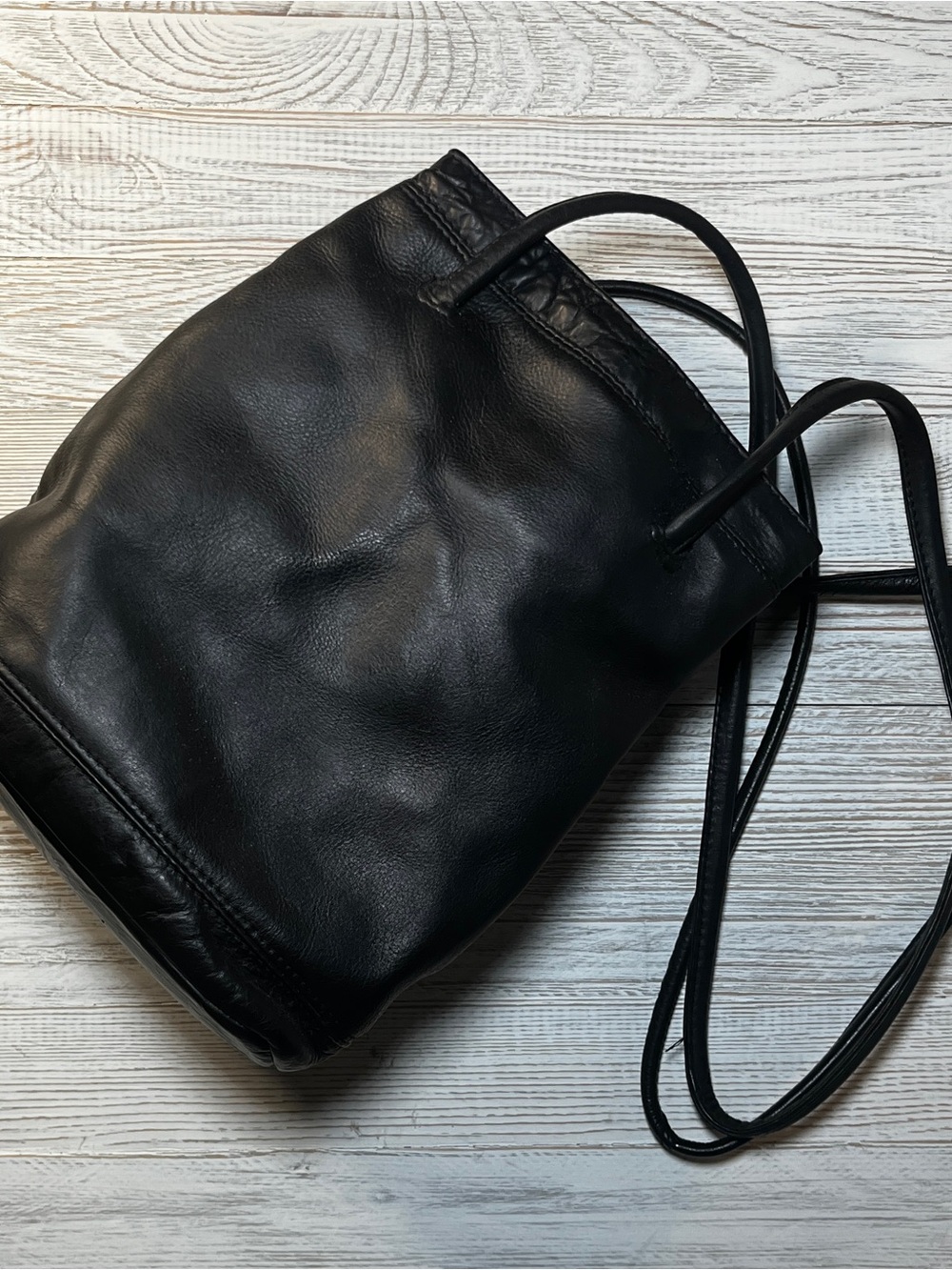 Black REAL Leather Bucket Bag - Long Straps